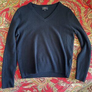 Women's Quince Mongolian Cashmere V-Neck Sweater Black Medium EUC!!!